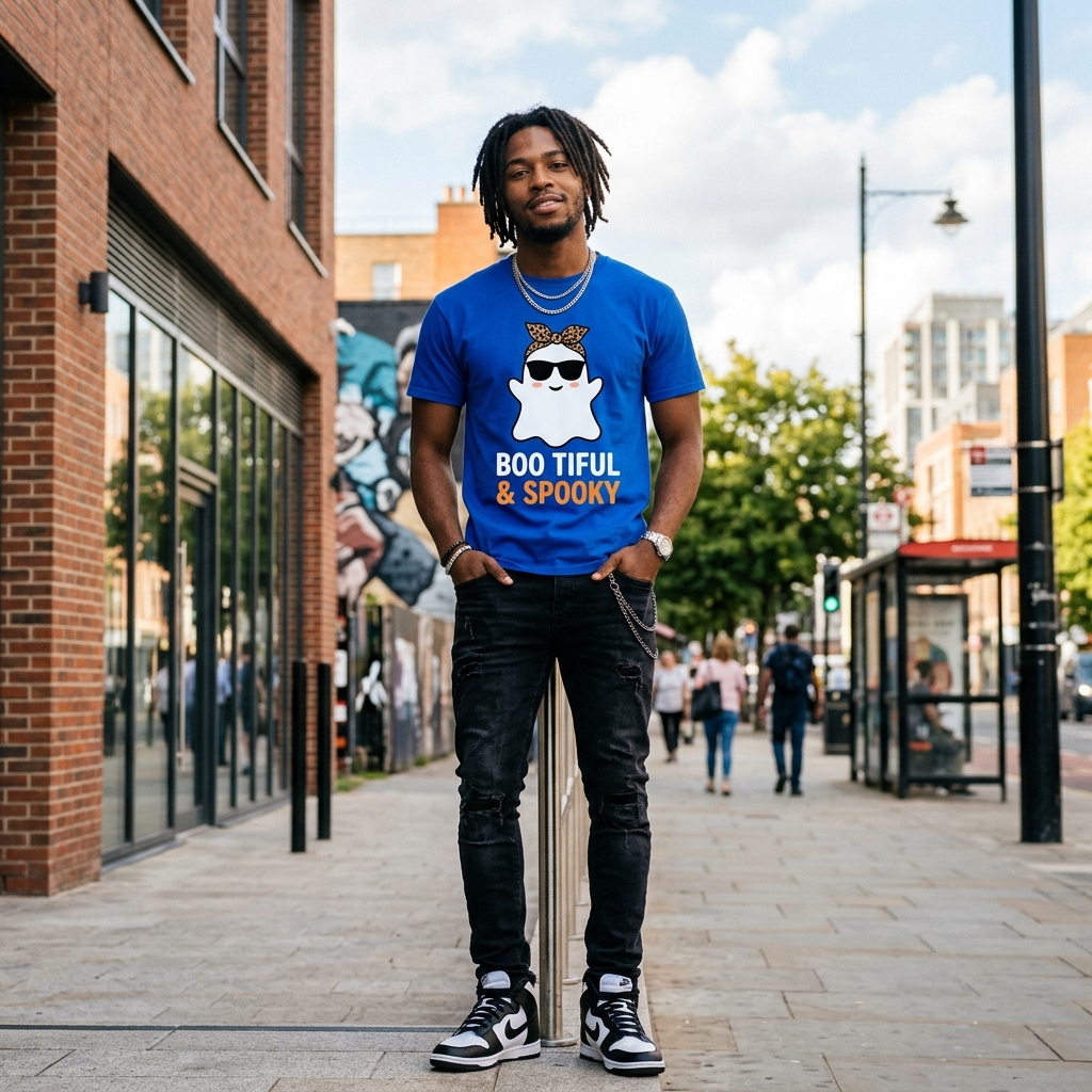 Man model wearing Parfora Electric Cobalt Blue T-shirt