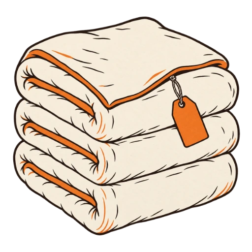 Stack of folded heavyweight cotton with a hang tag
