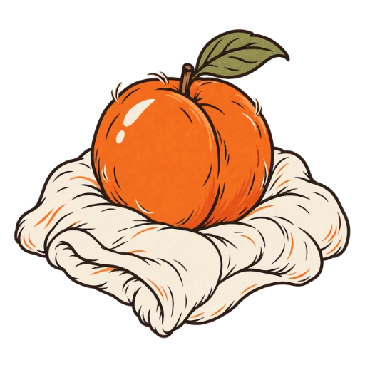 Peach resting on a plush folded fabric swatch